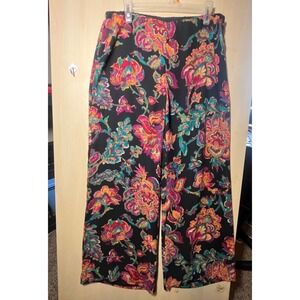 Lauren Ralph Lauren Floral Paisley Wide Leg Pants Black Multicolor Size 12